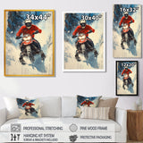 Red Snowmobile Freestyle Accented With Blue - Winter Sport Canvas Wall Art