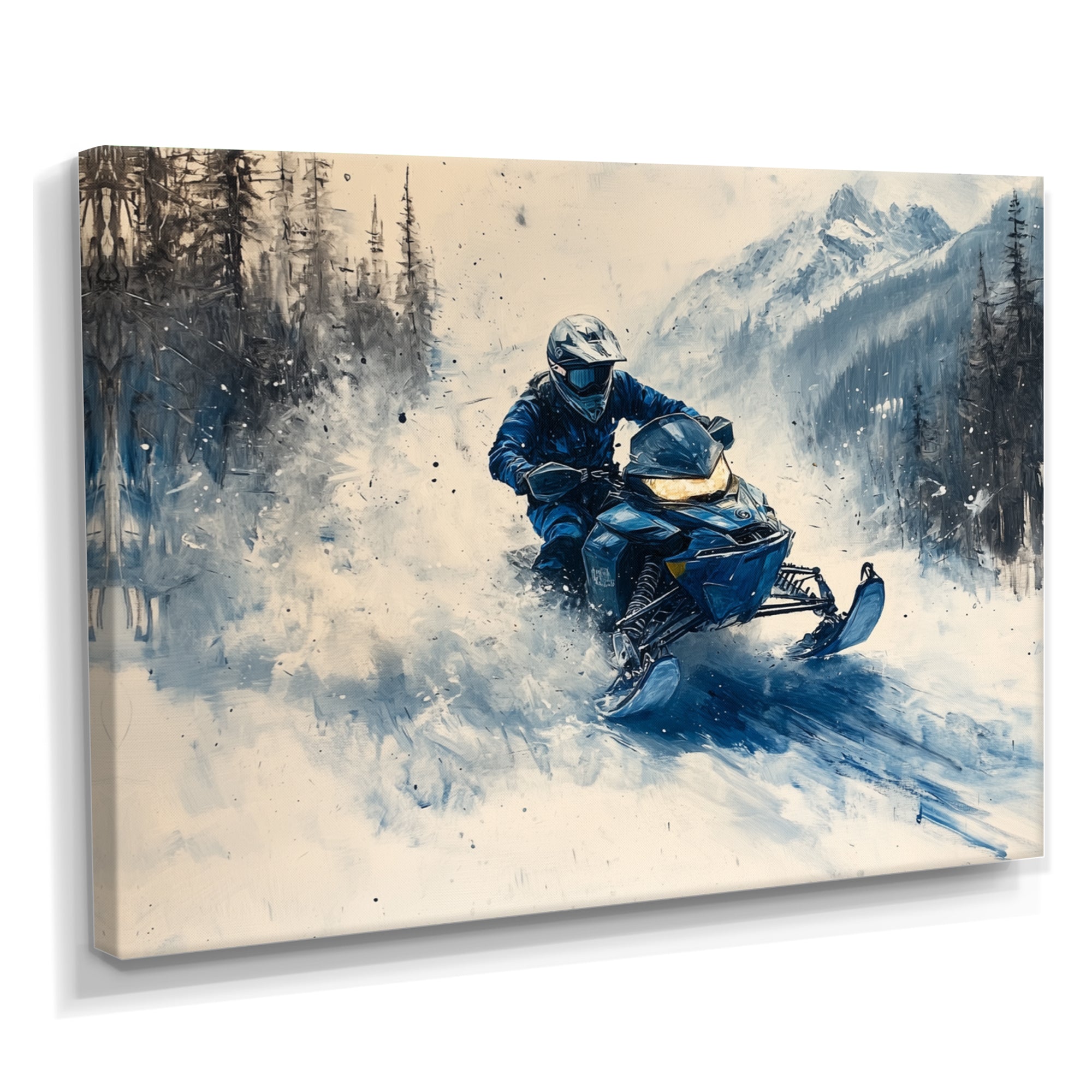 Blue Snowmobile Hill Cross Accented With White I - Winter Sport Canvas Wall Art