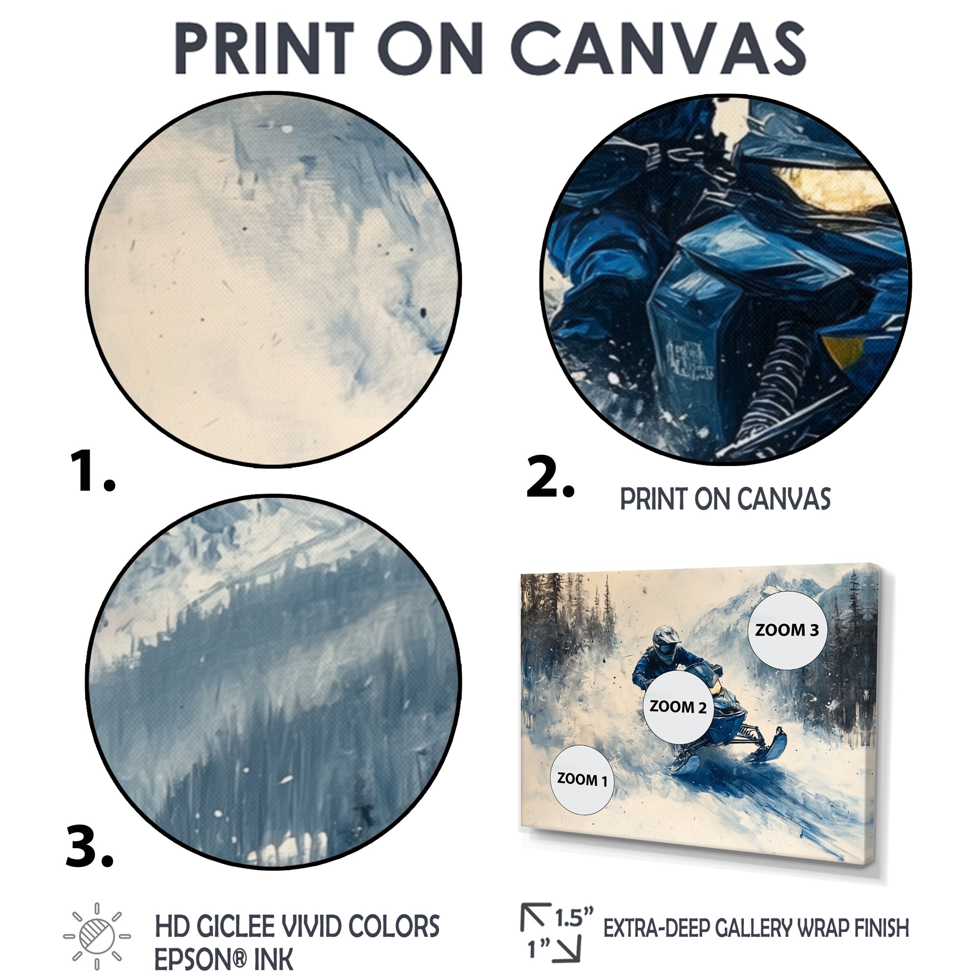 Blue Snowmobile Hill Cross Accented With White I - Winter Sport Canvas Wall Art