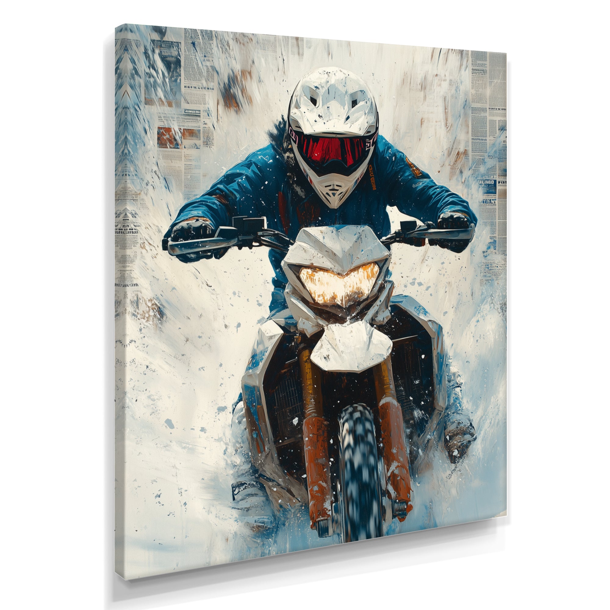 Red Snowmobile Hill Cross Accented With Blue - Skiing Canvas Wall Art