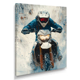 Red Snowmobile Hill Cross Accented With Blue - Skiing Canvas Wall Art