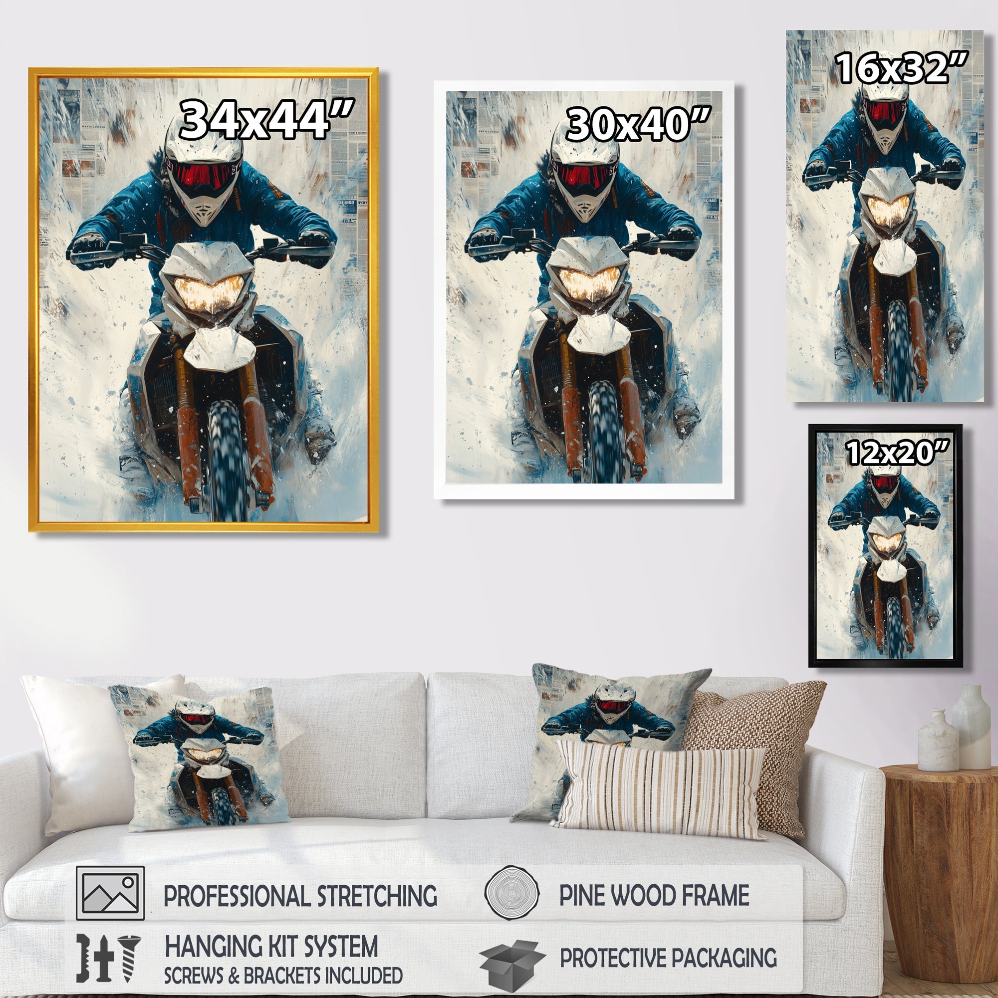 Red Snowmobile Hill Cross Accented With Blue - Skiing Canvas Wall Art