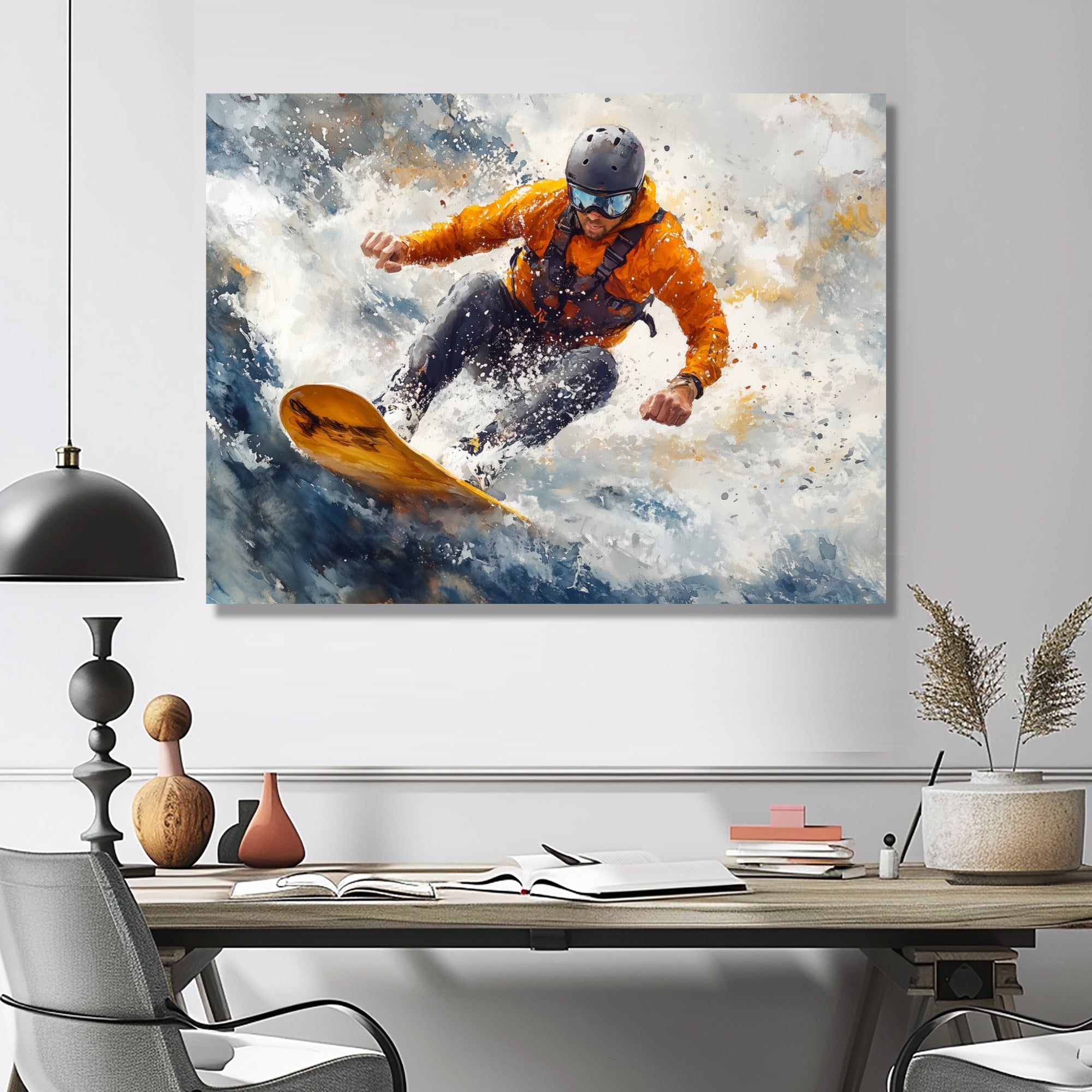 Yellow Wakeboard Big Air Accented With Grey I - Winter Sport Canvas Wall Art