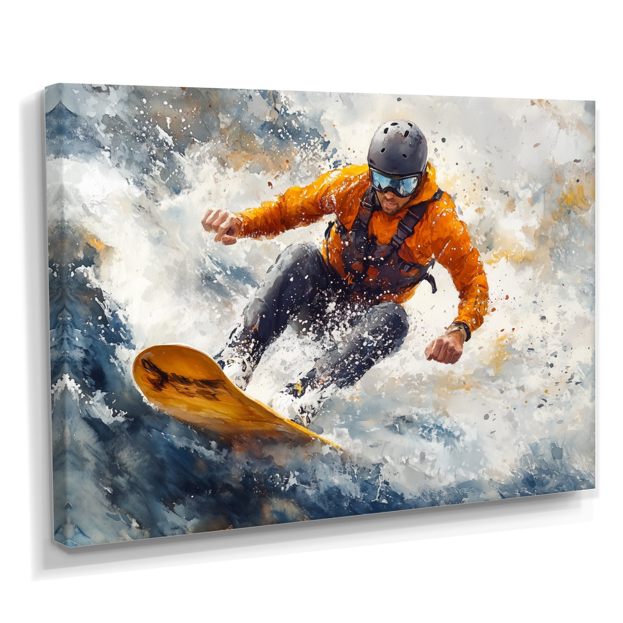 Yellow Wakeboard Big Air Accented With Grey I - Winter Sport Canvas Wall Art