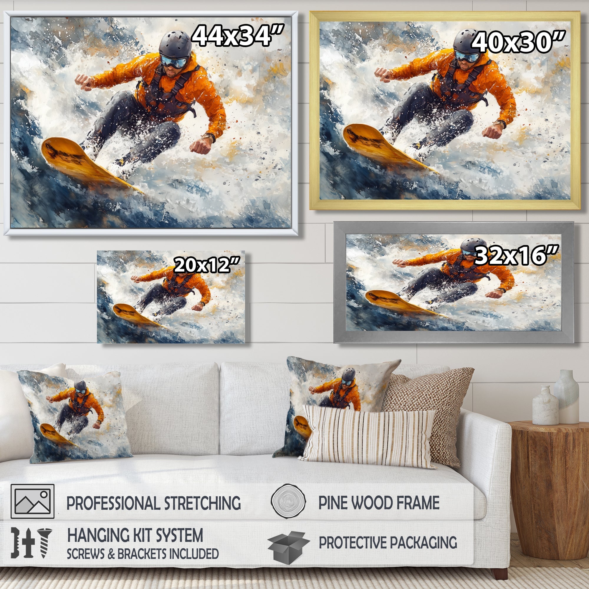 Yellow Wakeboard Big Air Accented With Grey I - Winter Sport Canvas Wall Art