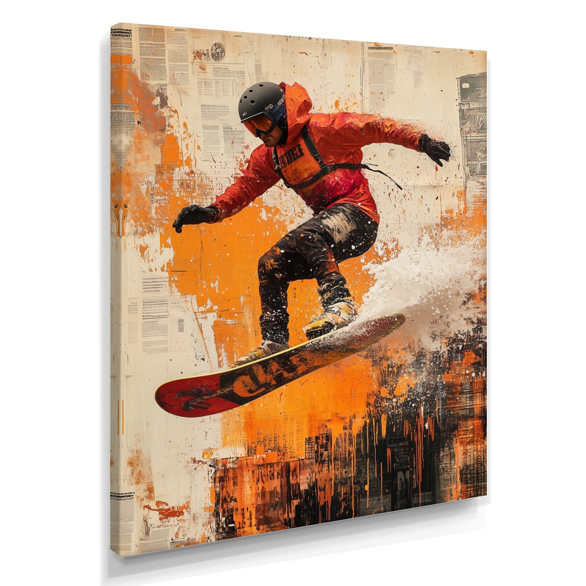 Yellow Wakeboard Big Air Accented With Black - Winter Sport Canvas Wall Art
