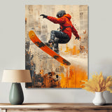 Yellow Wakeboard Big Air Accented With Orange - Winter Sport Canvas Wall Art