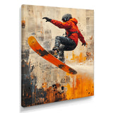 Yellow Wakeboard Big Air Accented With Orange - Winter Sport Canvas Wall Art