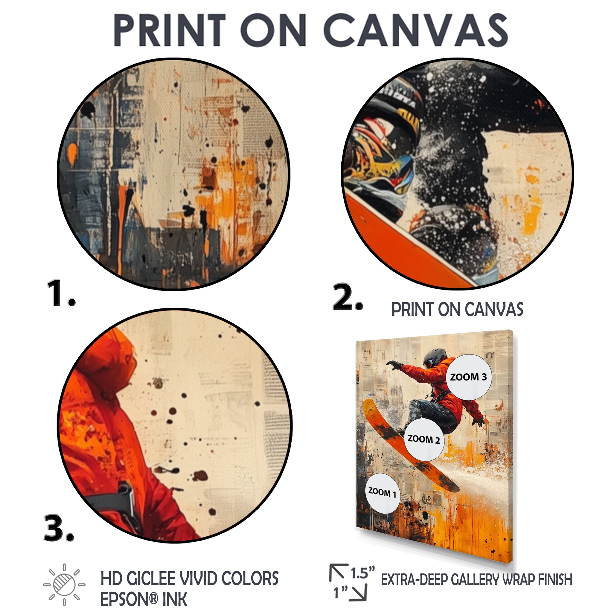 Yellow Wakeboard Big Air Accented With Orange - Winter Sport Canvas Wall Art