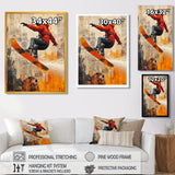Yellow Wakeboard Big Air Accented With Orange - Winter Sport Canvas Wall Art