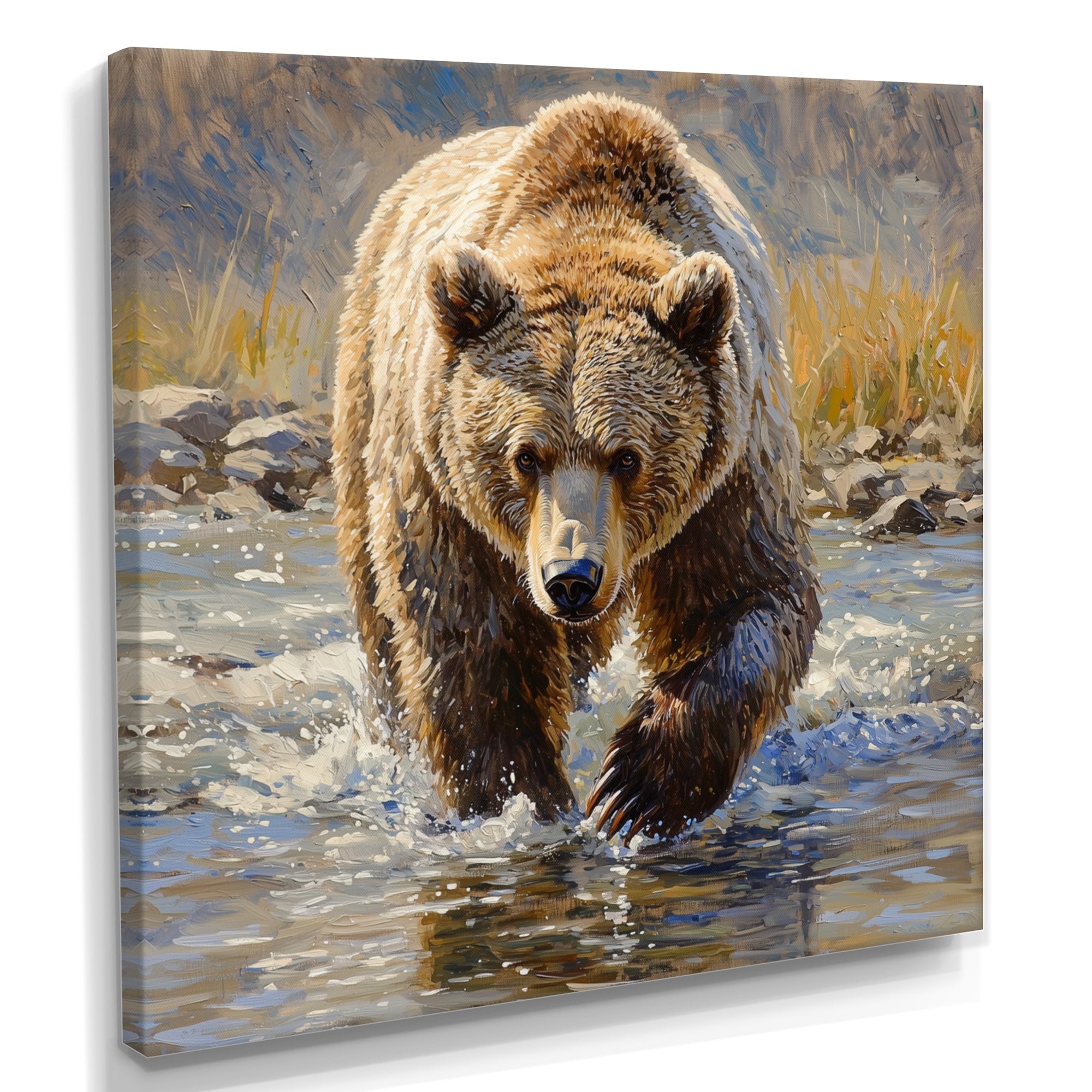 Grizzly By The River In Canada - Bear Living Room Wall Art