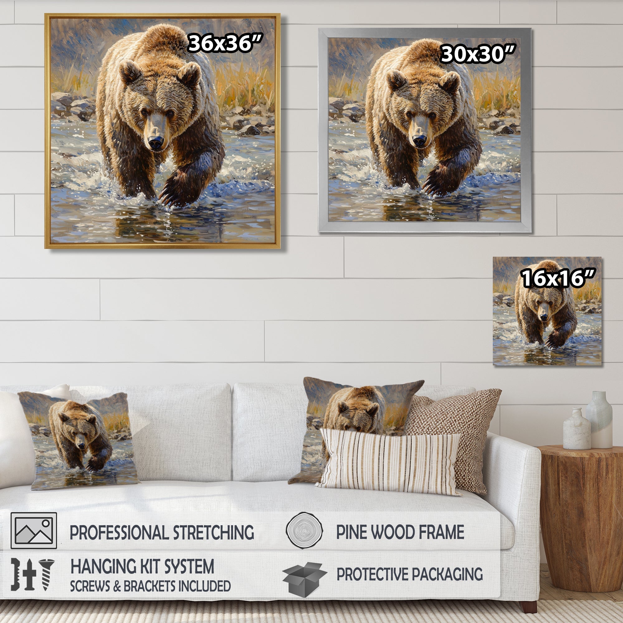 Grizzly By The River In Canada - Bear Living Room Wall Art