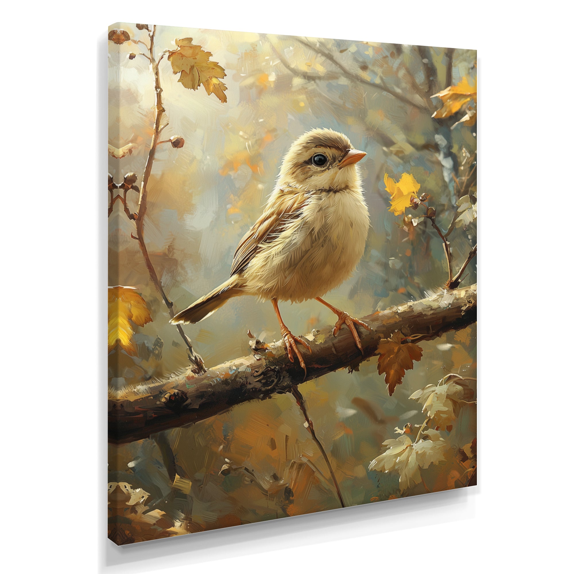 Cute Bird Sparrow On A Fallen Branch - Bird Living Room Wall Art