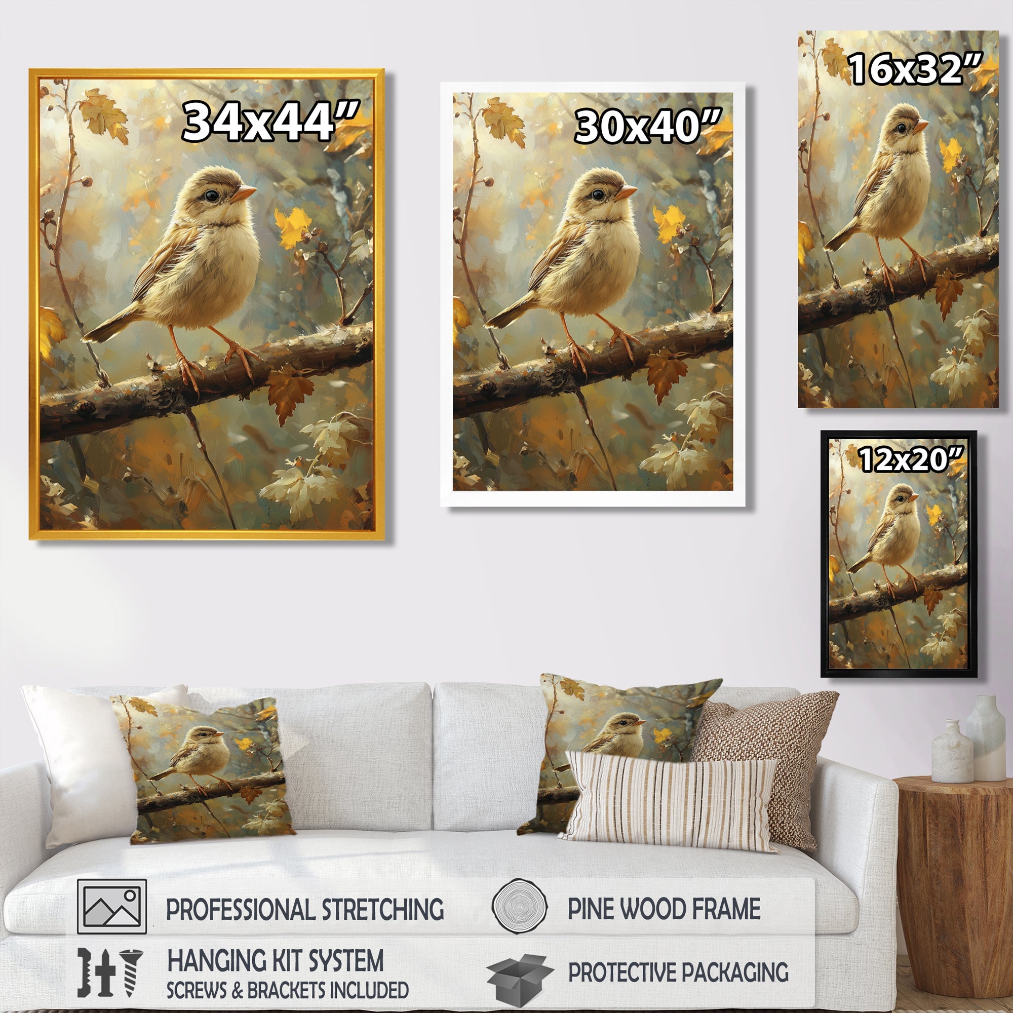Cute Bird Sparrow On A Fallen Branch - Bird Living Room Wall Art