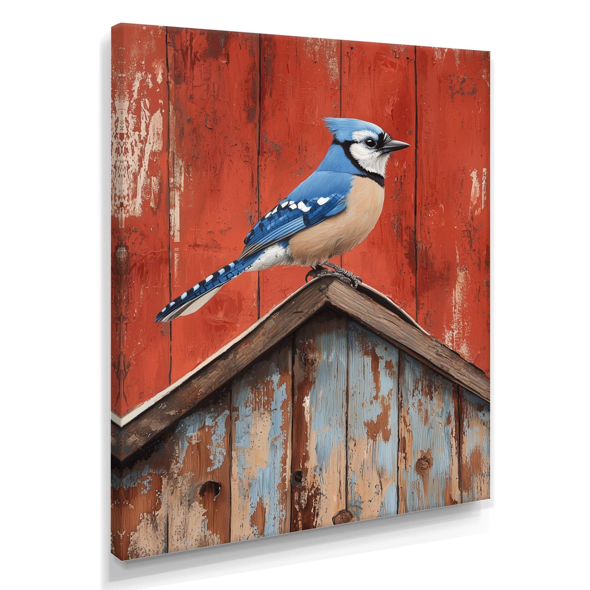 Blue Jay On The Barn Roof - Blue Bird Wall Art