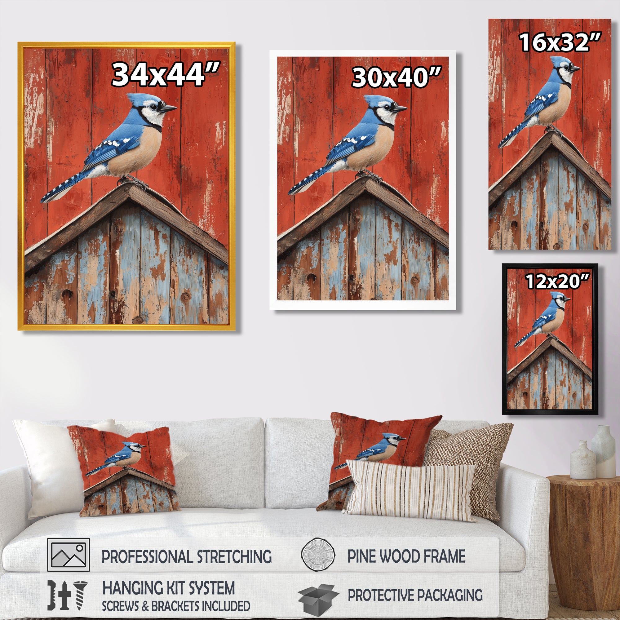 Blue Jay On The Barn Roof - Blue Bird Wall Art