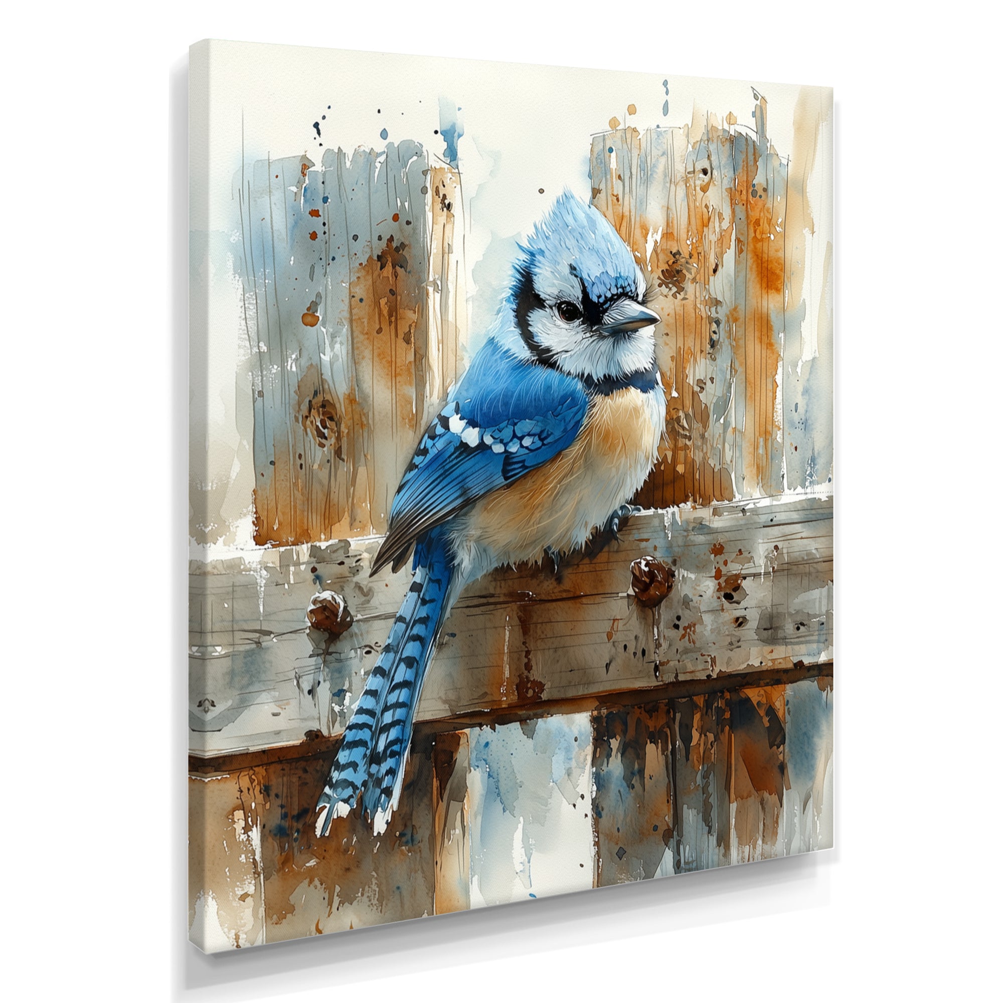 Blue Jay On The Farm Gate - Bird Framed Canvas Art