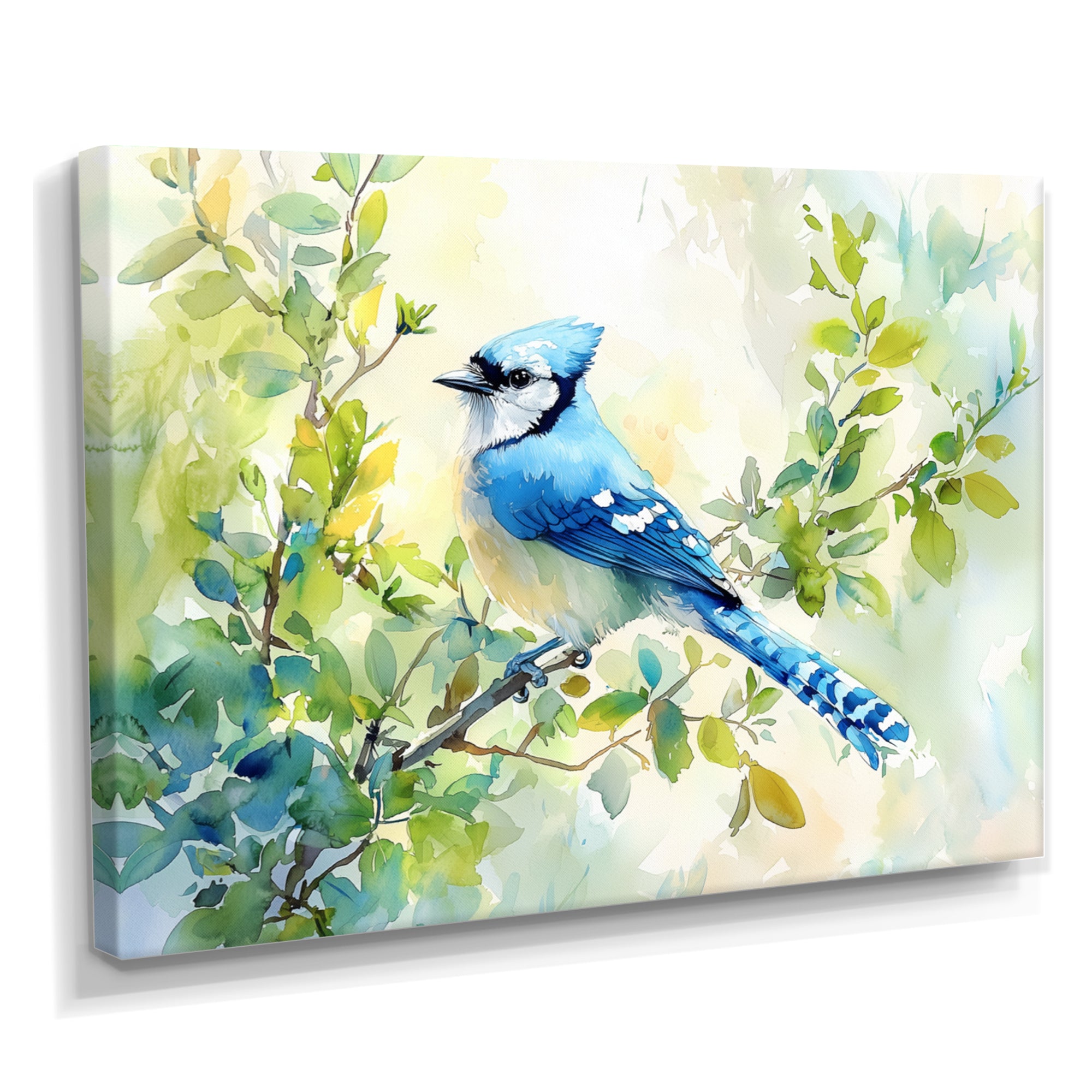 Pastel Blue Jay Perched On A Branch - Bird Living Room Wall Art
