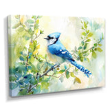 Pastel Blue Jay Perched On A Branch - Bird Living Room Wall Art