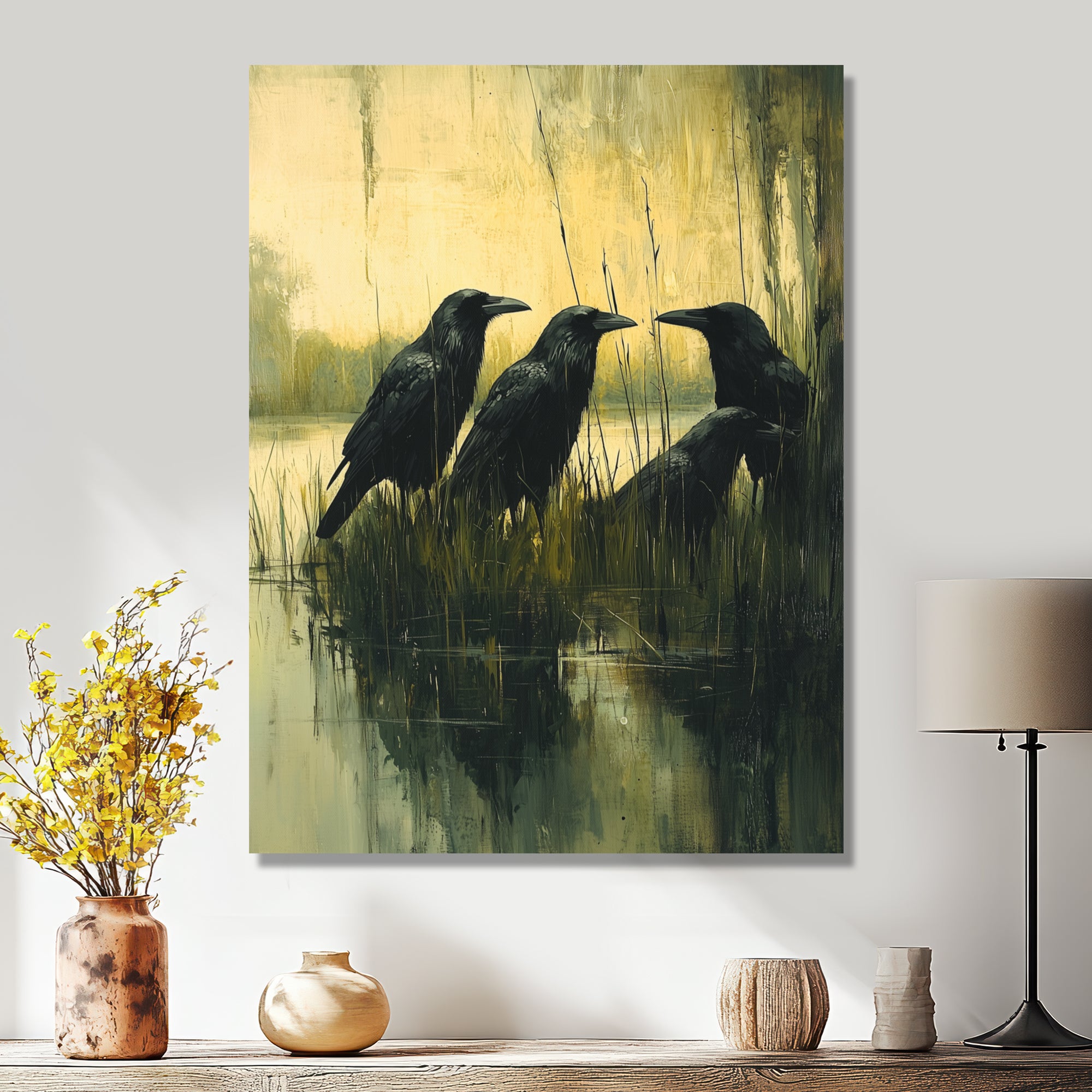 Dark Crows By The Farm Pond - Bird Wall Decor