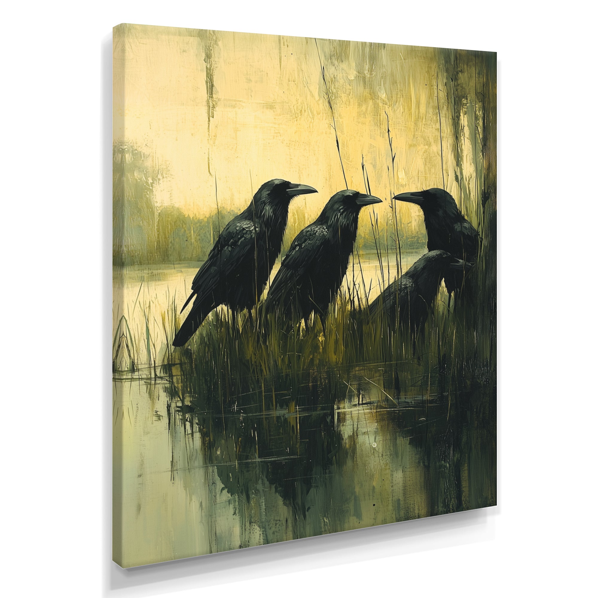 Dark Crows By The Farm Pond - Bird Wall Decor