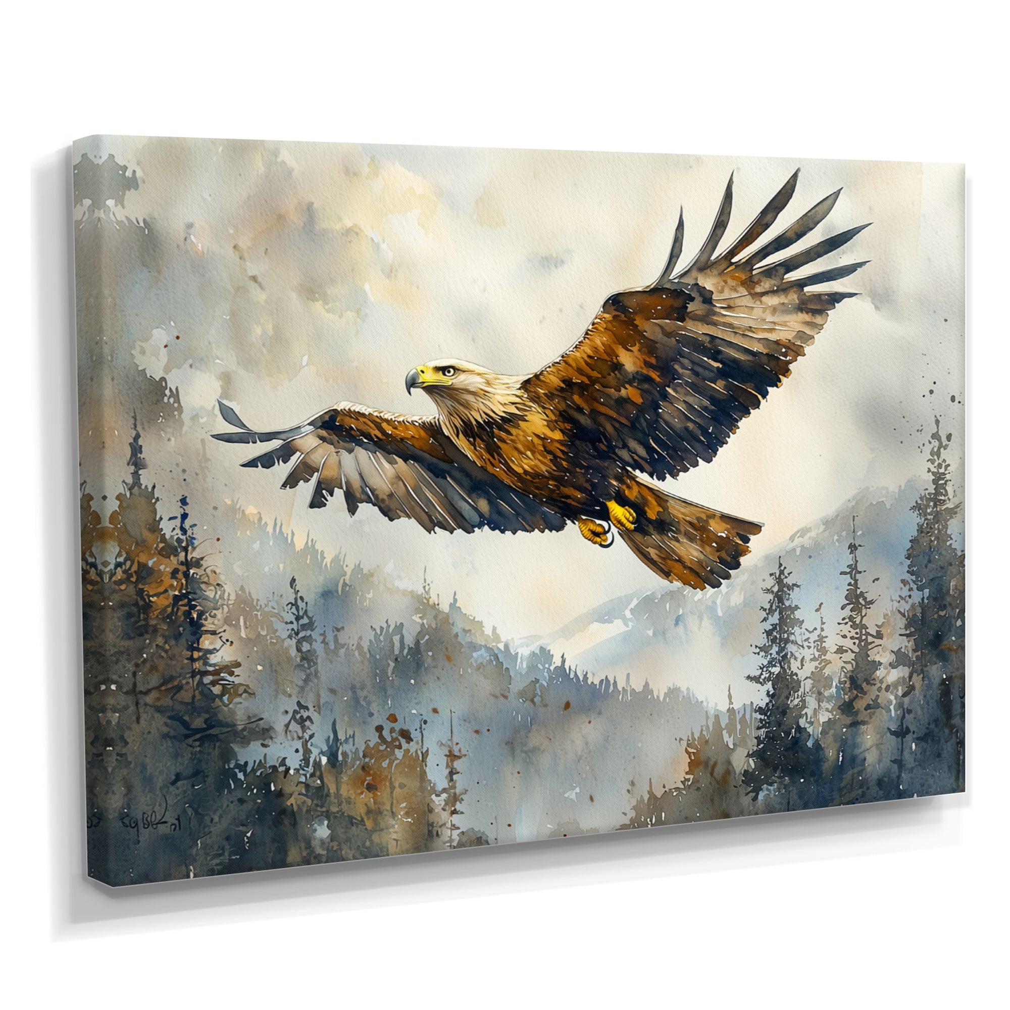 Brown Eagle Soaring Above The Valley - Brown Bird Wall Art