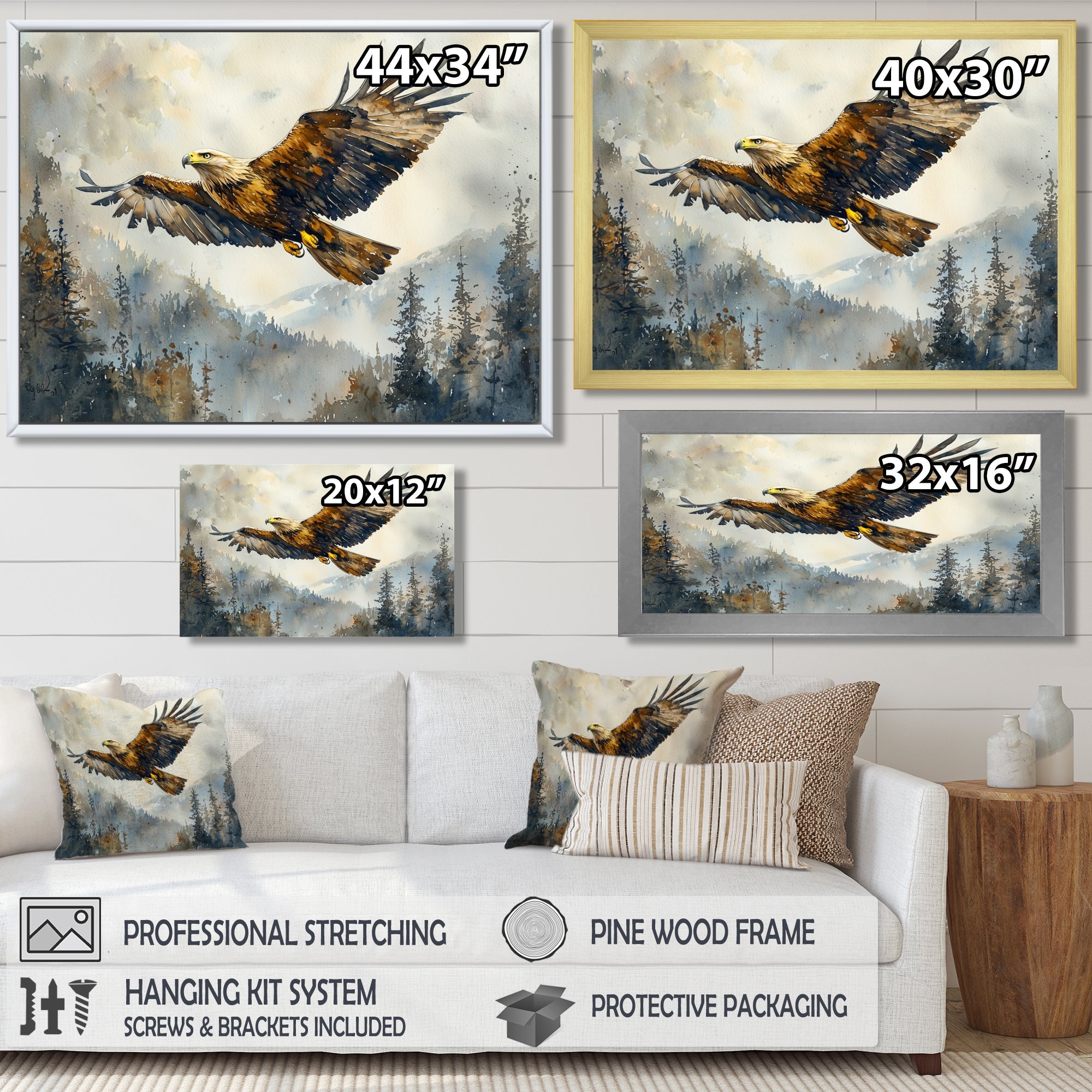 Brown Eagle Soaring Above The Valley - Brown Bird Wall Art