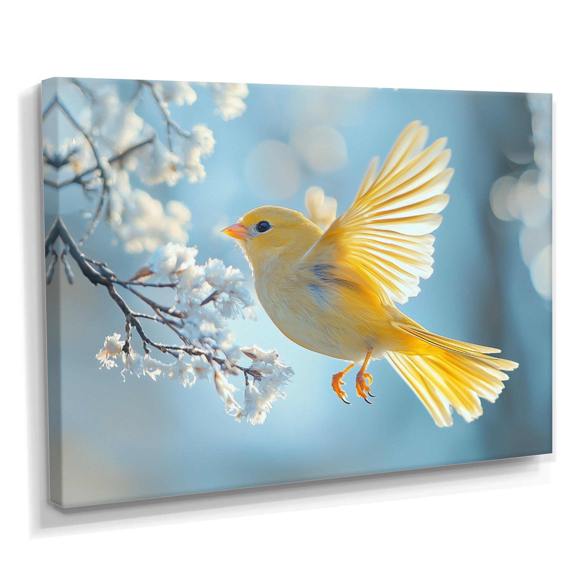 Fluffy Finch In The Forest Breeze - Bird Living Room Wall Art