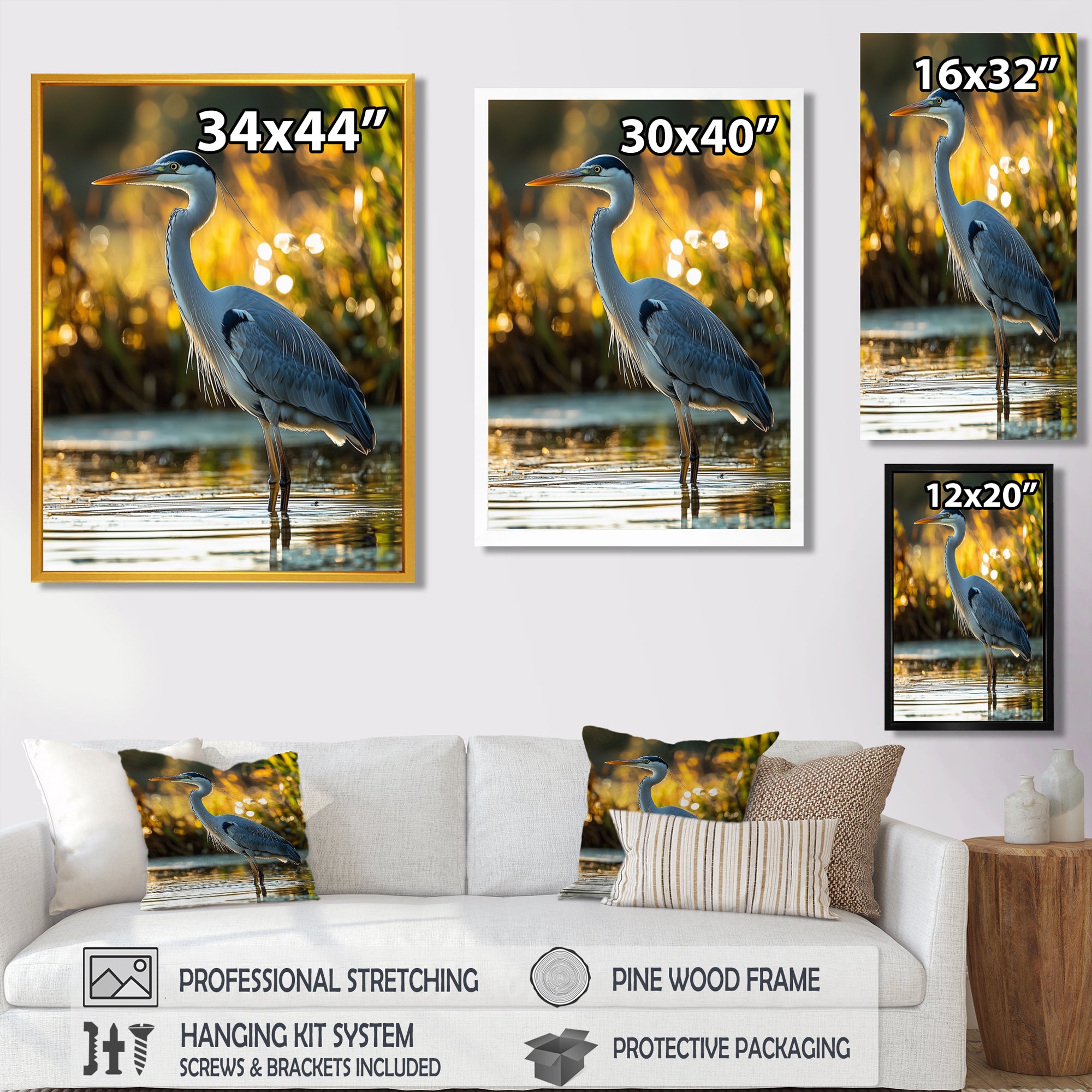 Photo Of Heron At The Farm Lake - Grey Heron Wall Art