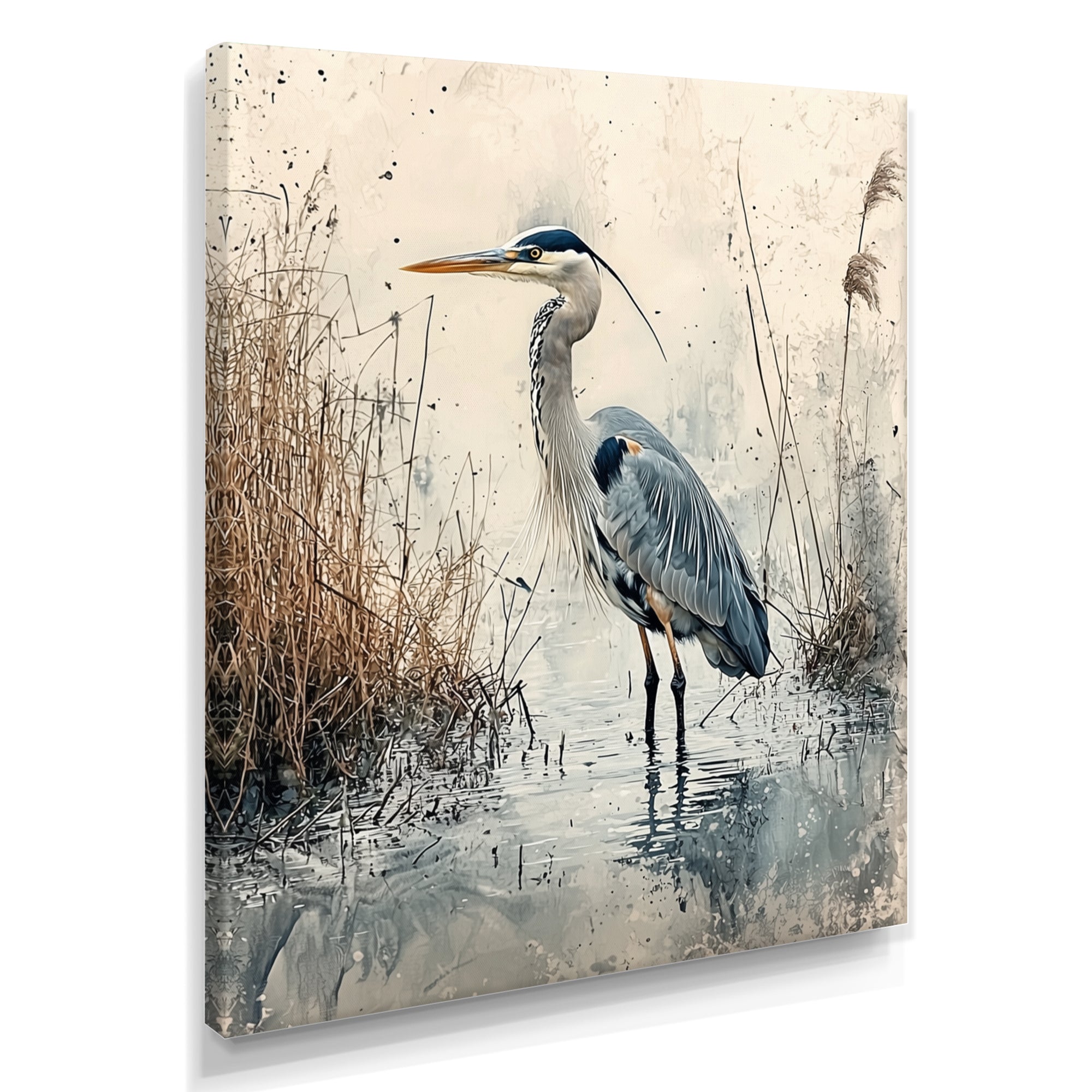 Relaxing Heron In The Marsh - Heron Living Room Wall Art