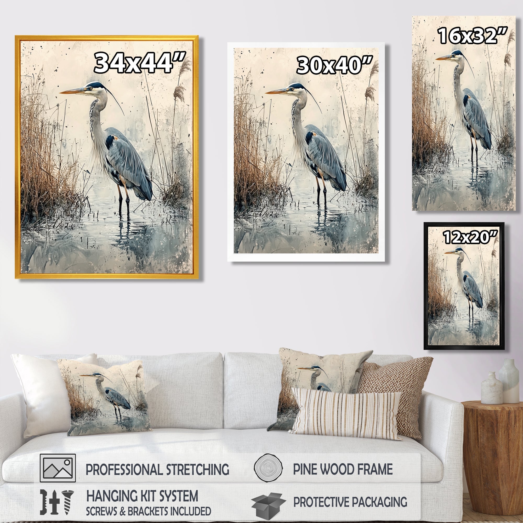 Relaxing Heron In The Marsh - Heron Living Room Wall Art