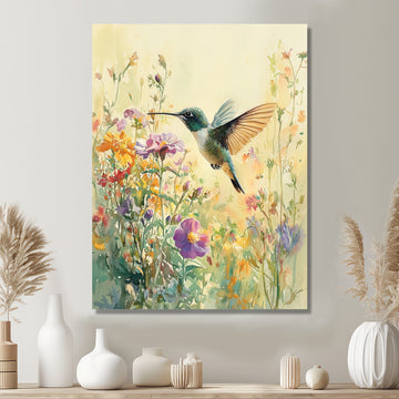 Hummingbird Among The Wildflowers - Bird Bedroom Wall Art