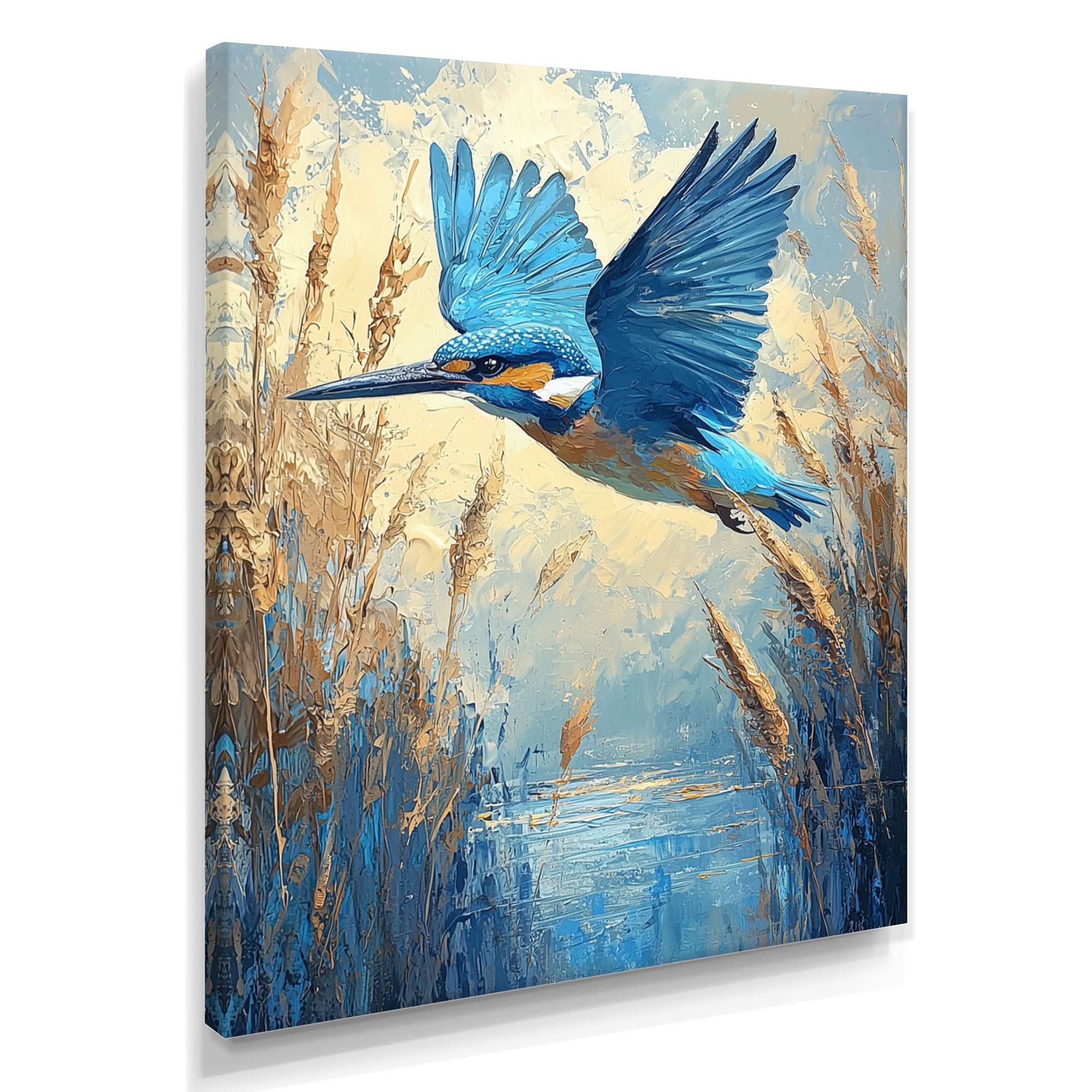 Kingfisher By The Farm River - Bird Framed Canvas Art