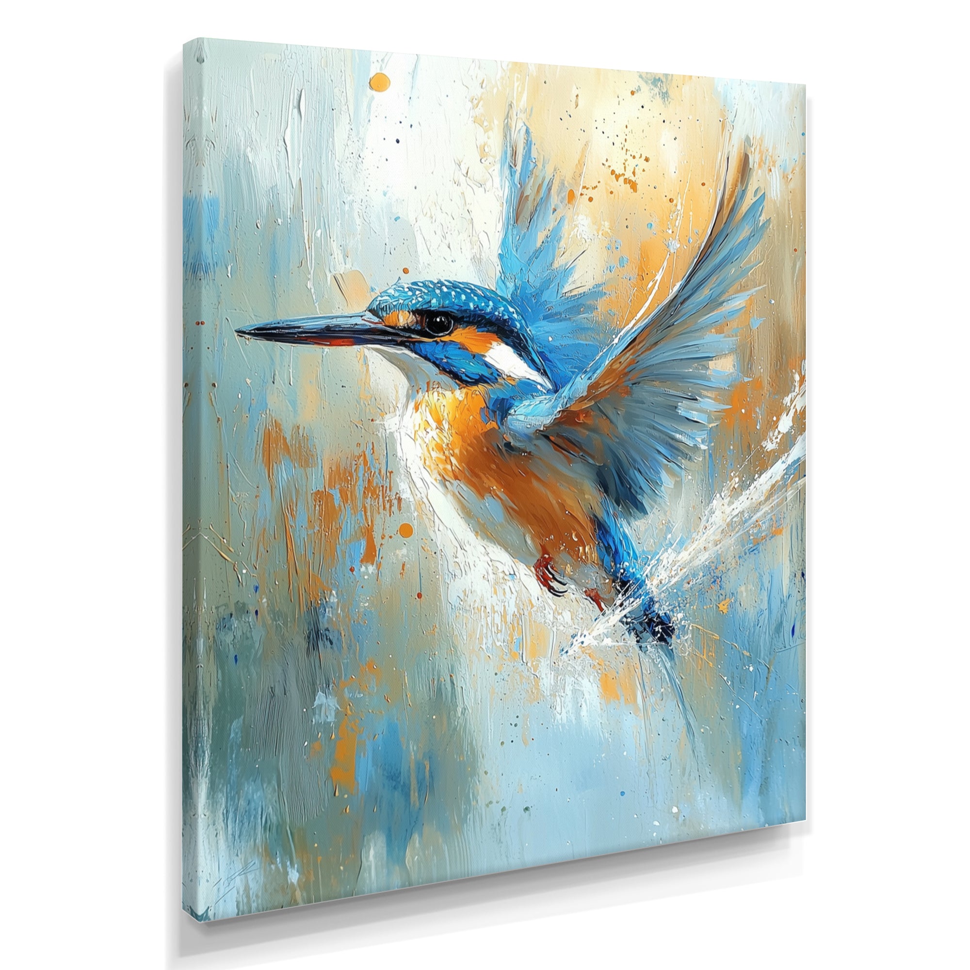 Blue Orange Kingfisher By The River Bird - Bird Living Room Wall Art