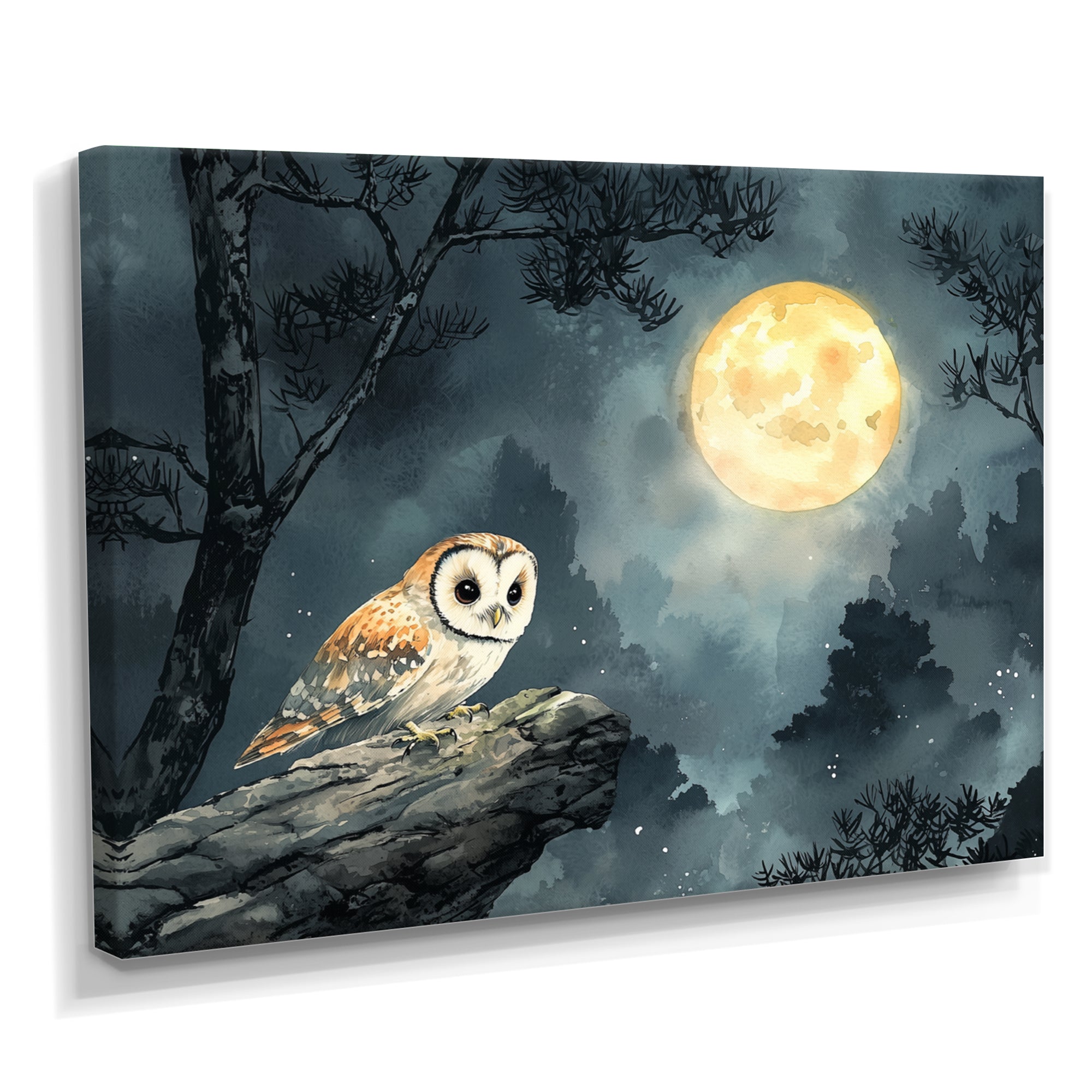 Mistic Owl In The Moonlight - Owl Framed Canvas Art