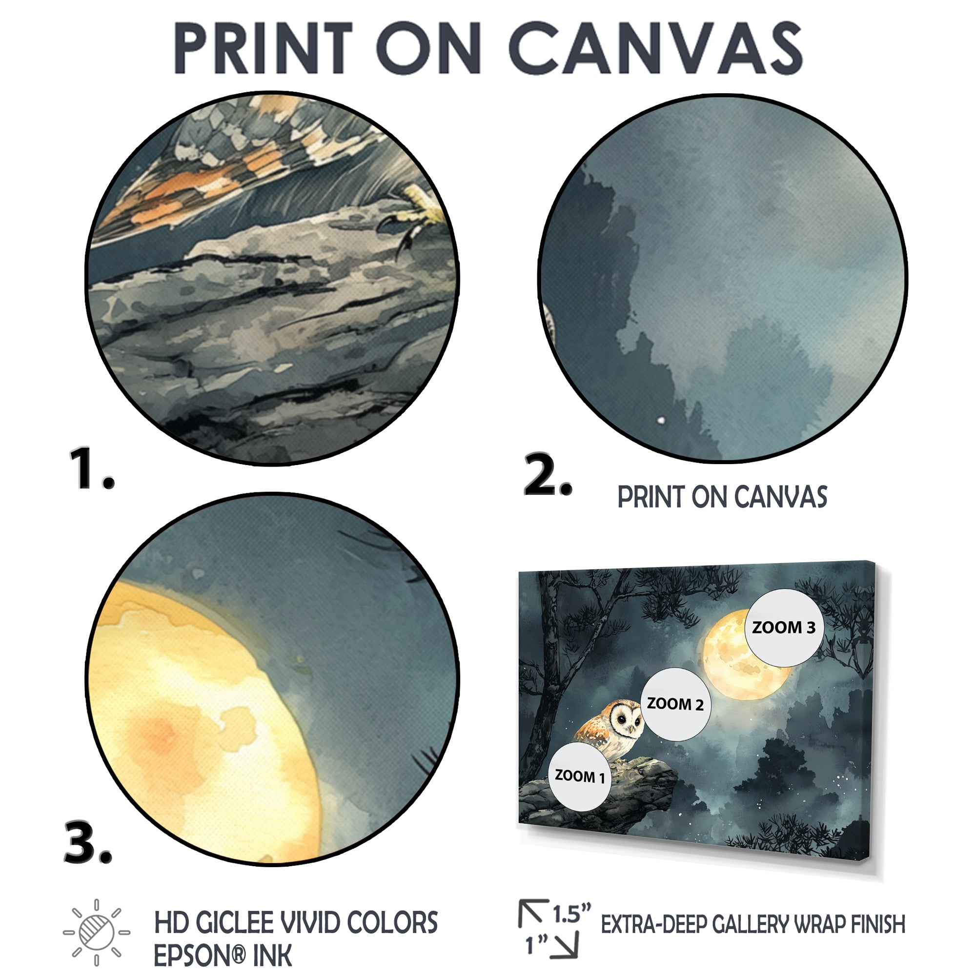 Mistic Owl In The Moonlight - Owl Framed Canvas Art