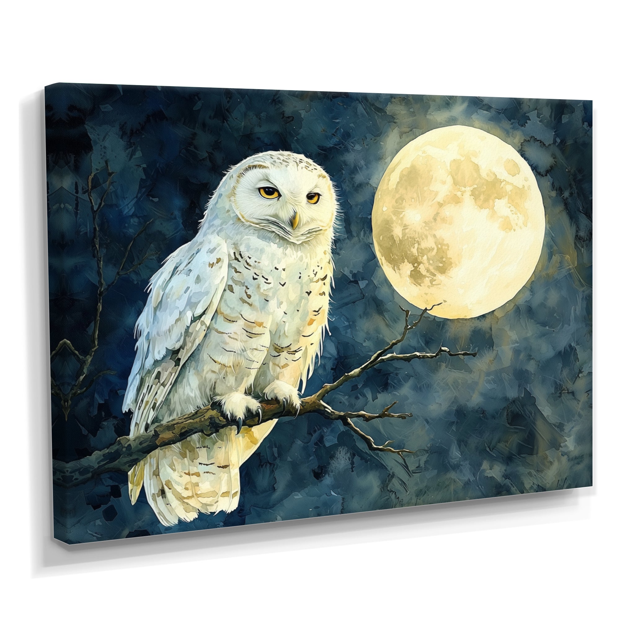 Tranquil Owl In The Moonlight - Owl Living Room Wall Art