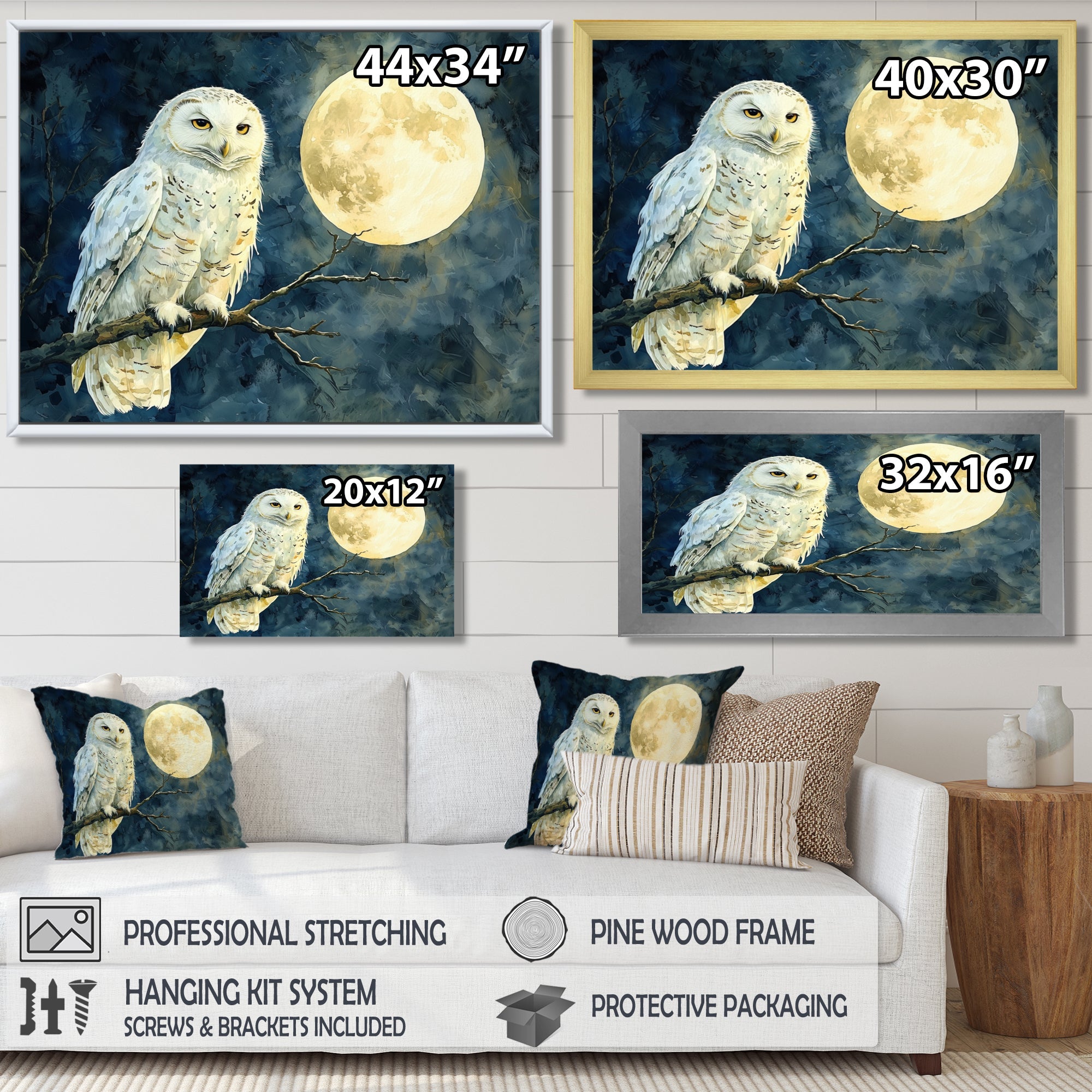 Tranquil Owl In The Moonlight - Owl Living Room Wall Art