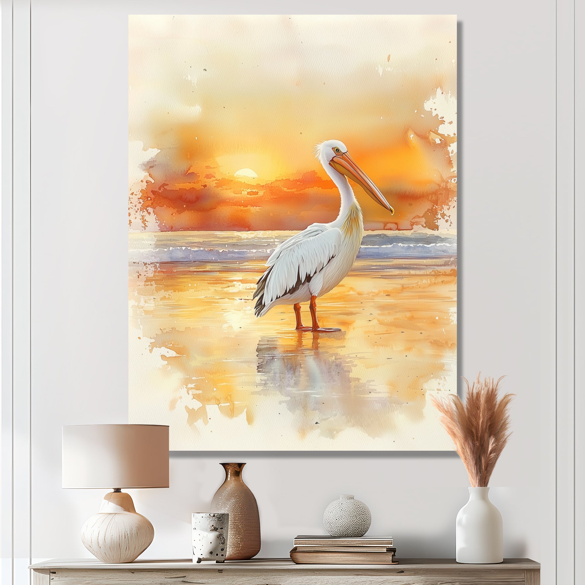 Pelican At Dusk - Heron Canvas Wall Art