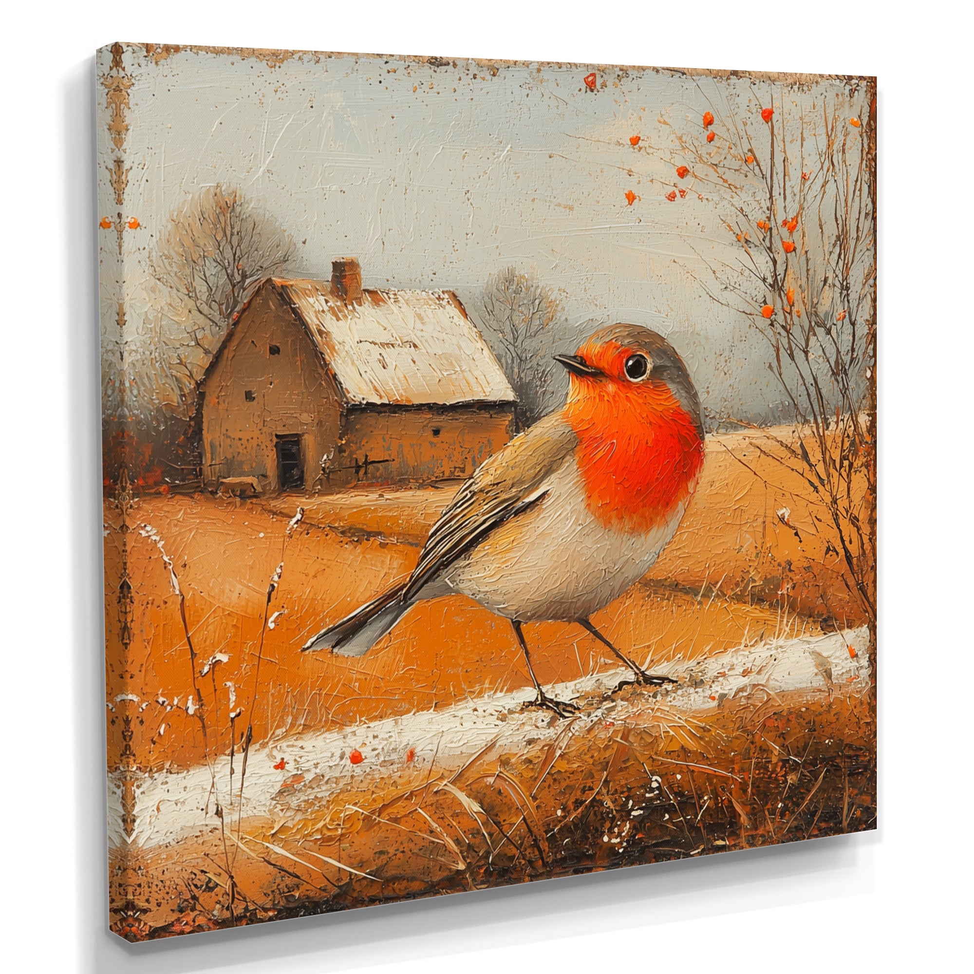 Robin Bird In The Farmyard - Bird Home Decor Art