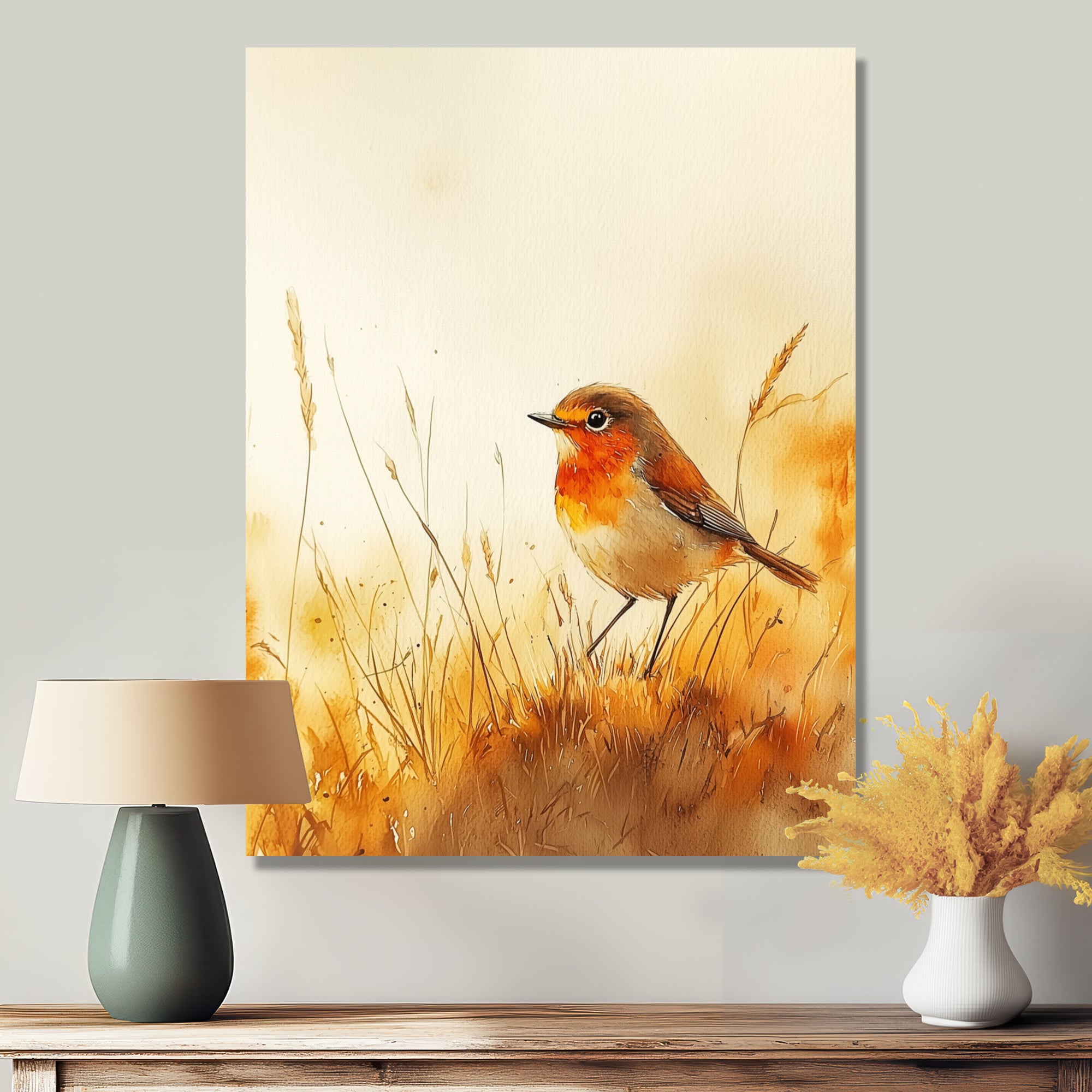 Robin Bird In The Meadow - Bird Bedroom Wall Art