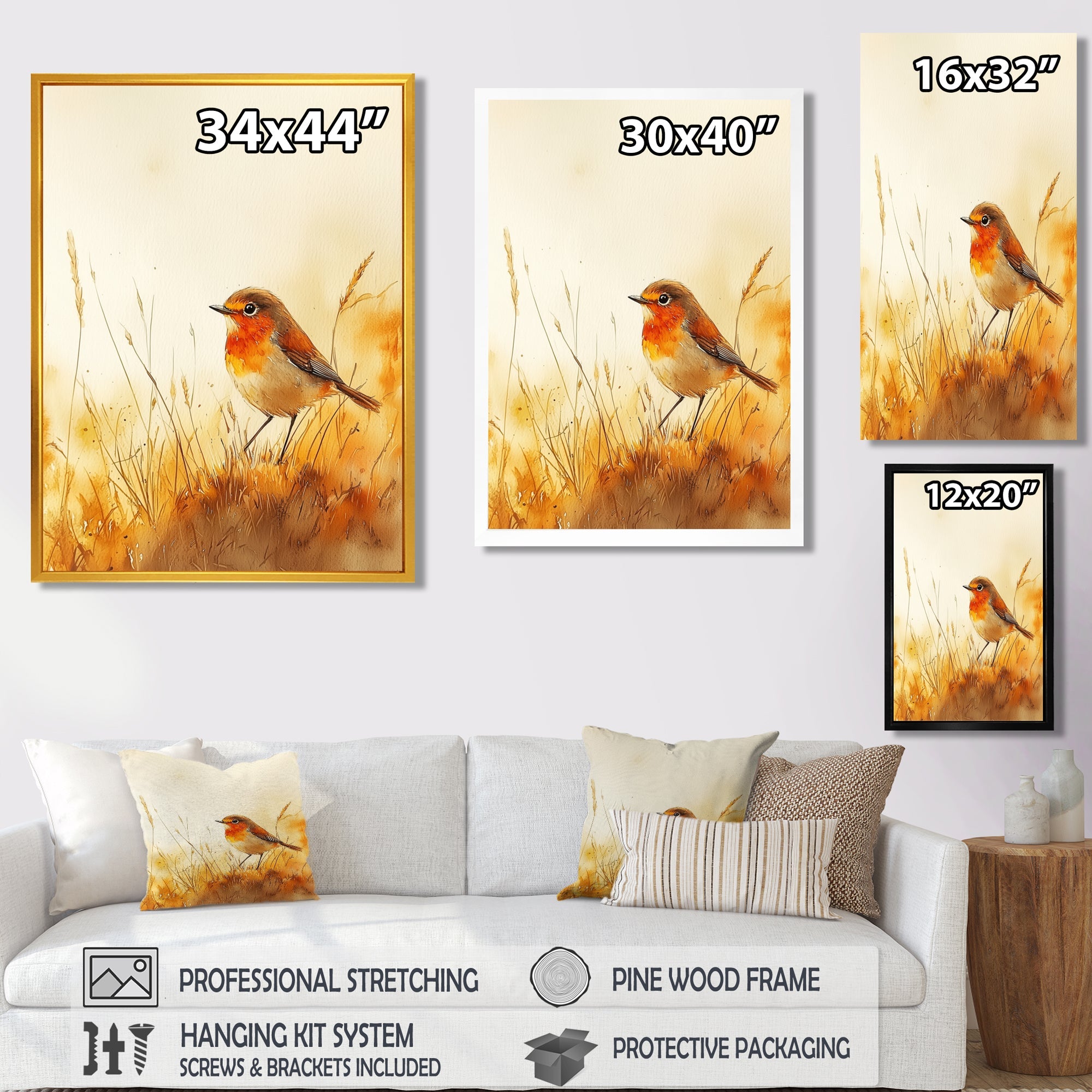 Robin Bird In The Meadow - Bird Bedroom Wall Art