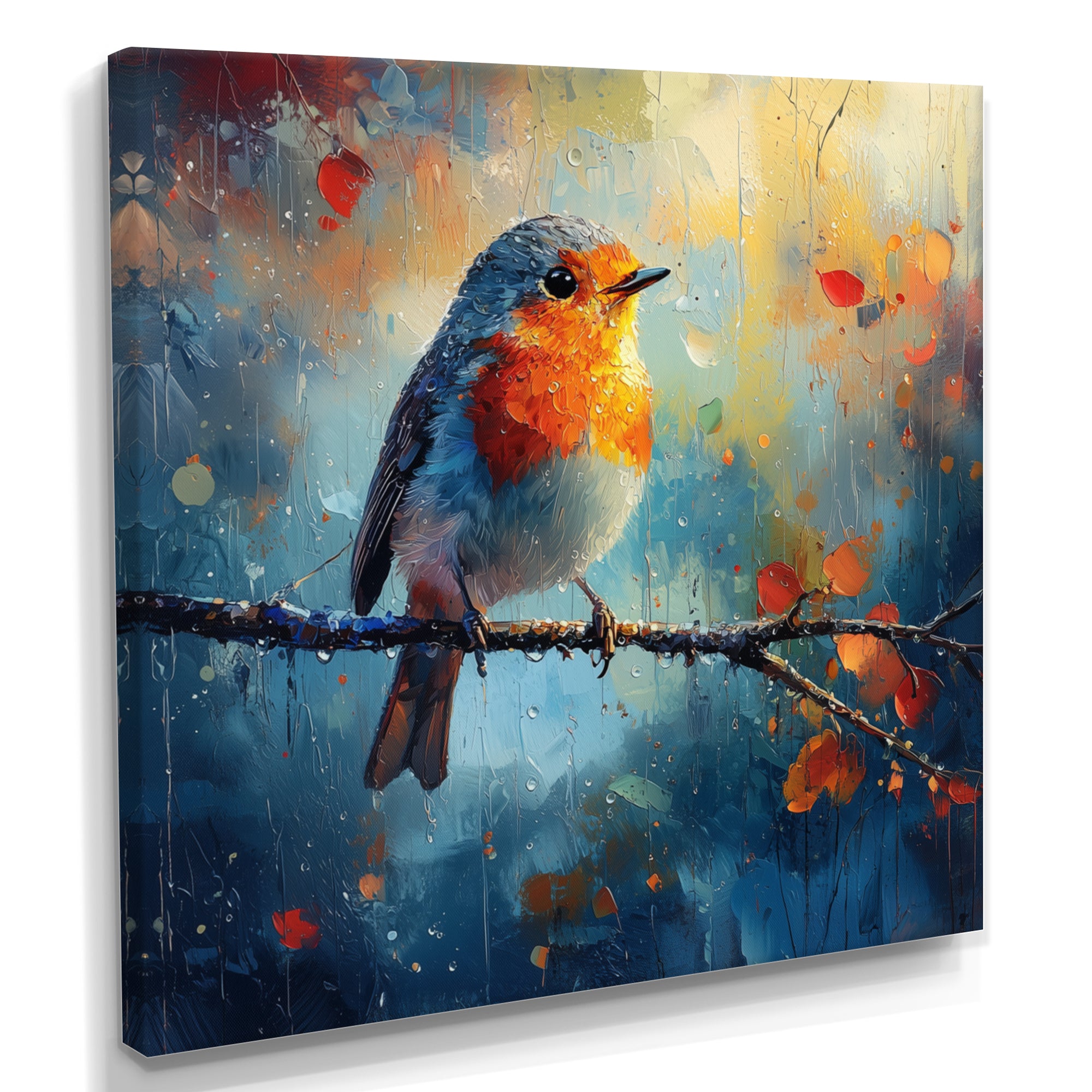 Robin Bird In The Morning Dew - Bird Canvas Wall Art