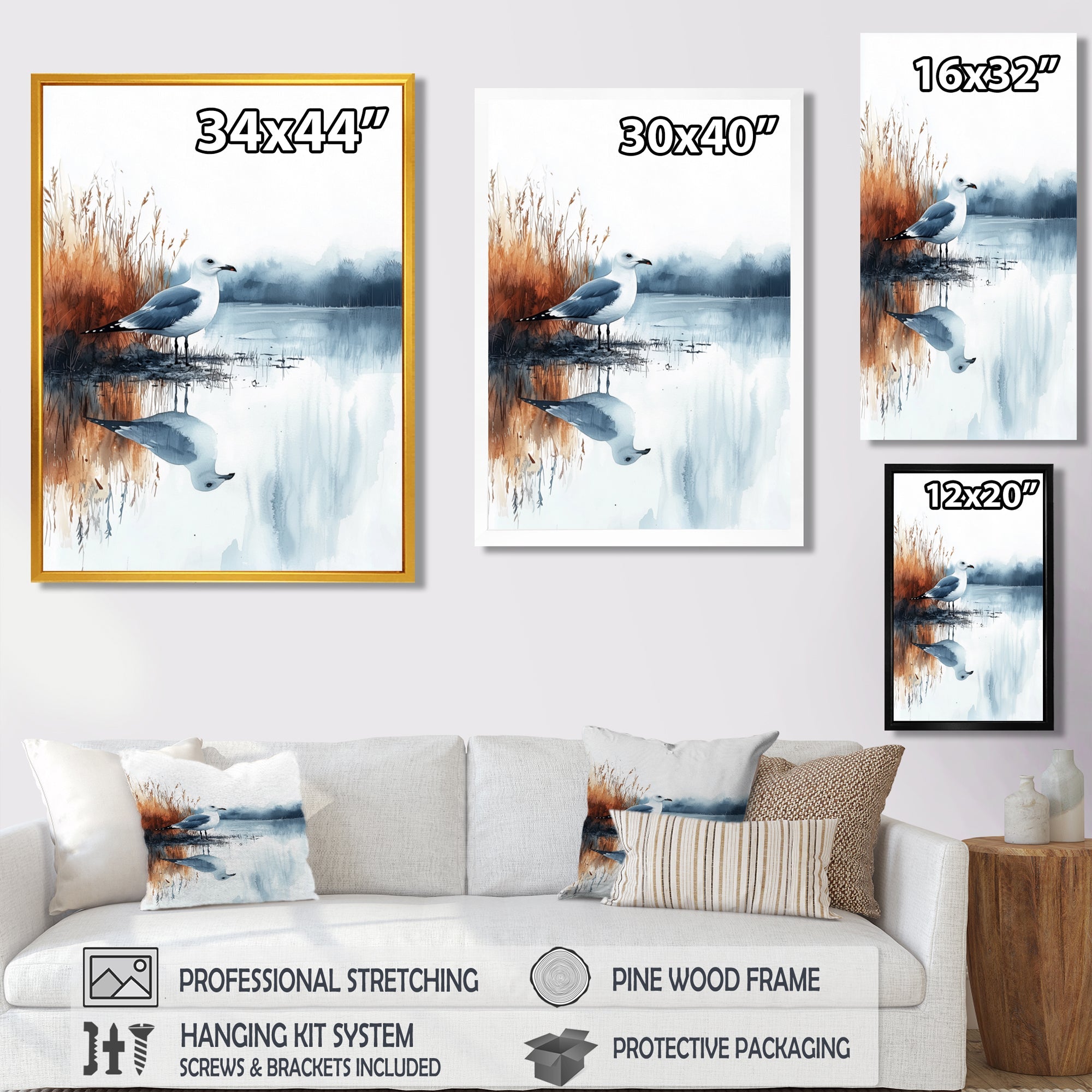 Seagull By The Farm Pond - Bird Canvas Wall Art