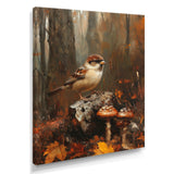 Sparrow Among The Wild Mushrooms - Bird Bedroom Wall Art