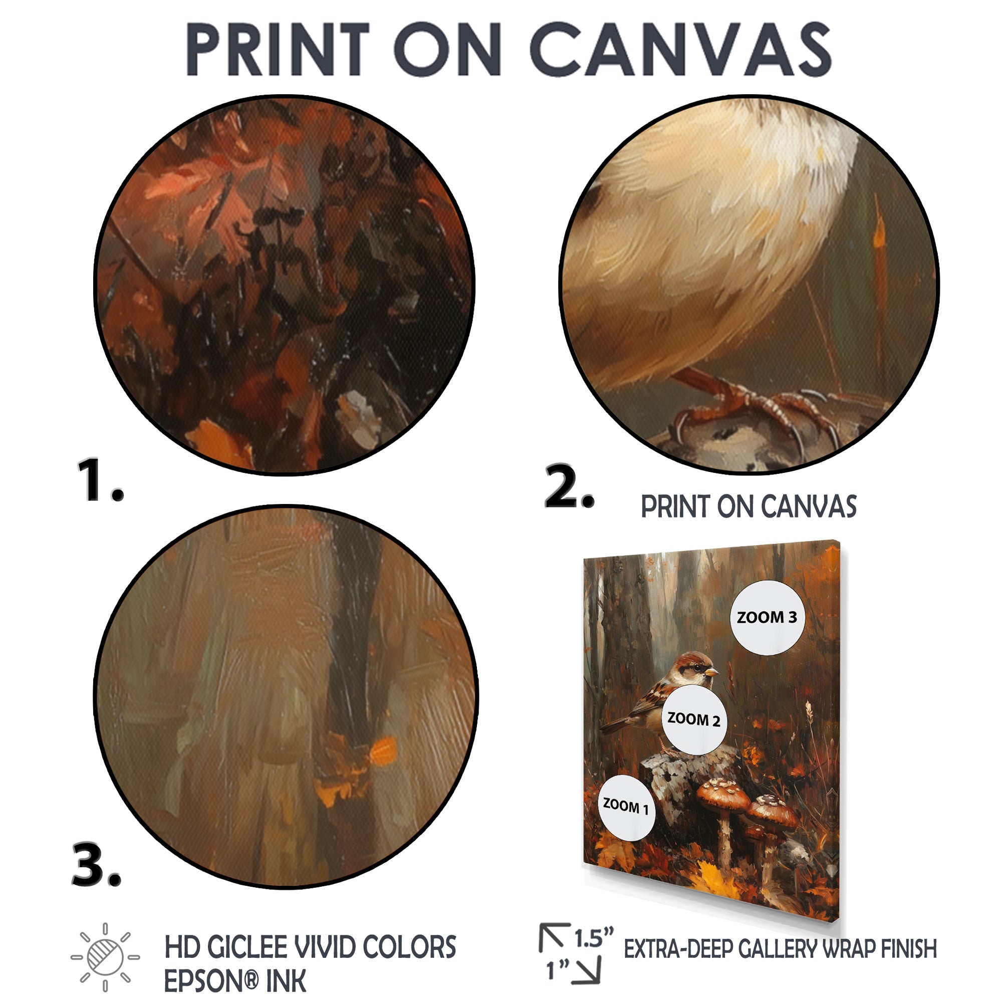 Sparrow Among The Wild Mushrooms - Bird Bedroom Wall Art