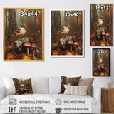 Sparrow Among The Wild Mushrooms - Bird Bedroom Wall Art