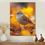 Sparrow Bird In The Autumn Leaves - Bird Canvas Wall Art