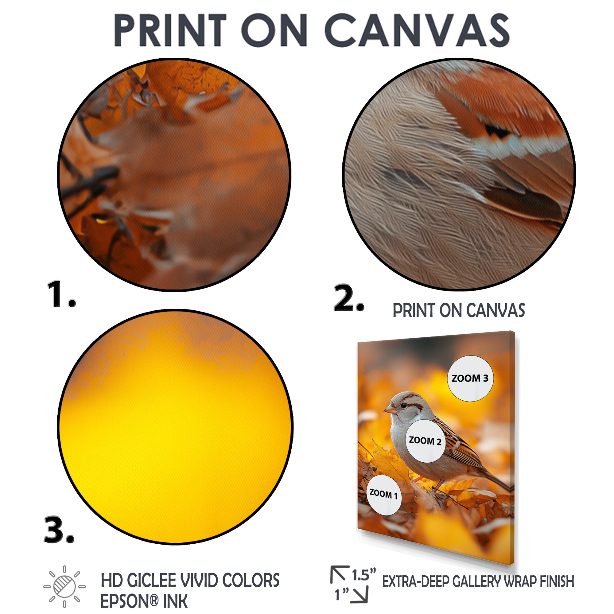 Sparrow Bird In The Autumn Leaves - Bird Canvas Wall Art