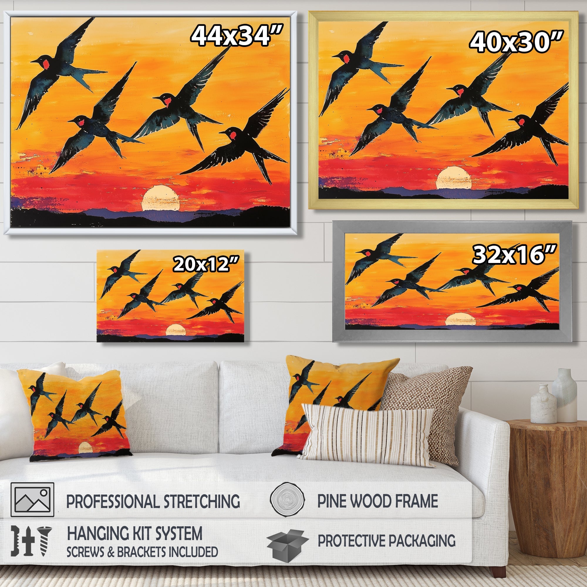 Swallows At Sunset - Bird Wall Decor